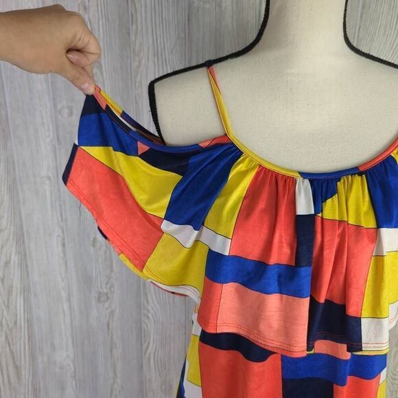 Vintage Purple Rain Womens Size Medium Cold Shoulder Dress Multicolor Geometric - Picture 4 of 10